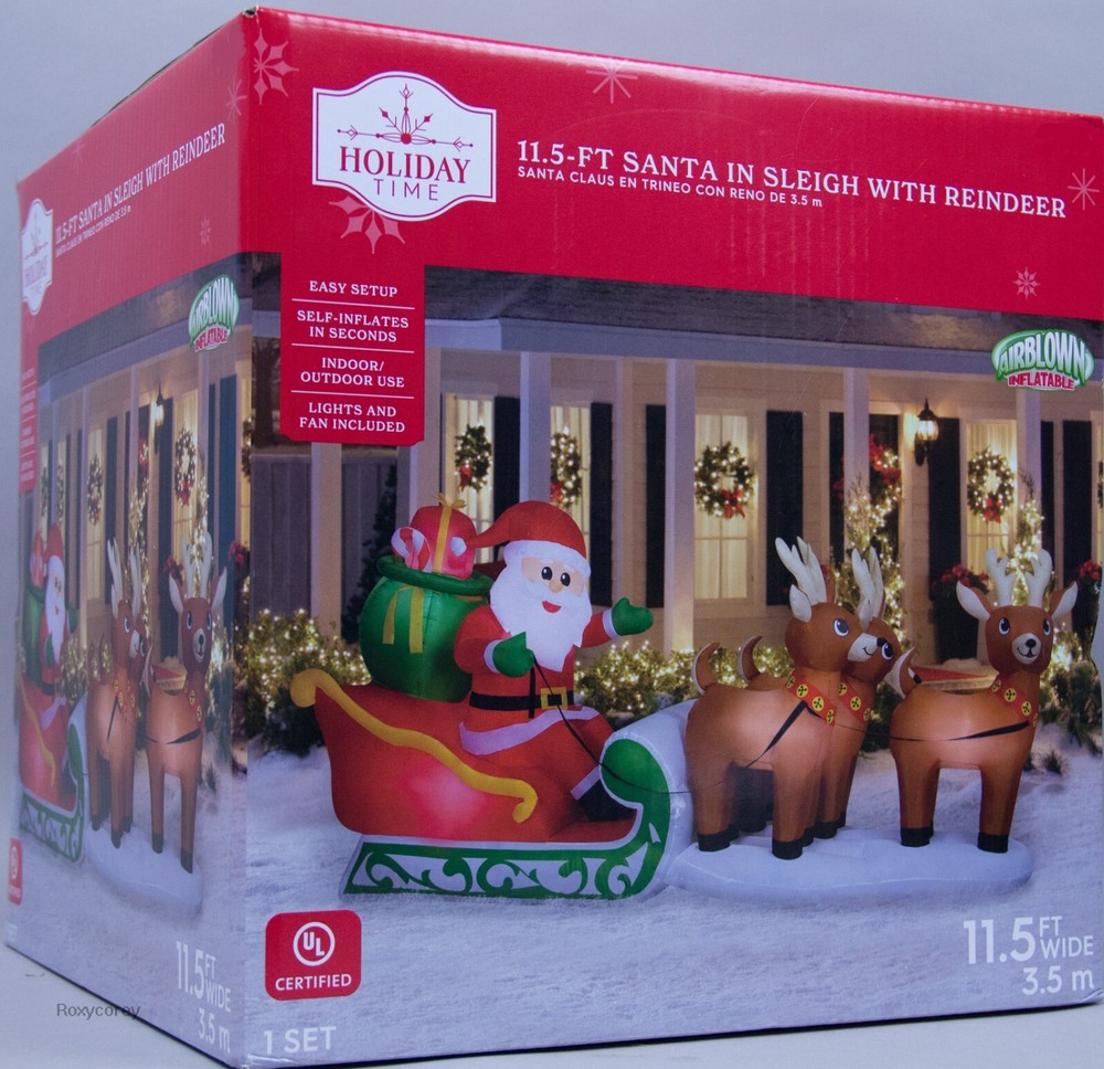 Gemmy Christmas 11.5 ft Santa in Sleigh with Reindeer Airblown Inflatable NIB