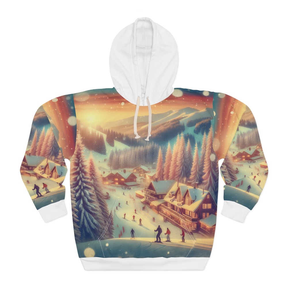 Vintage Ski Resort Hoodie All Over Print Snowy Mountain Winter Travel Apparel