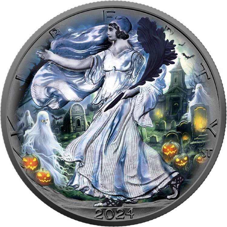 Ghost Night American Silver Eagle Halloween 2024 $1 1 oz Pure Silver Coin
