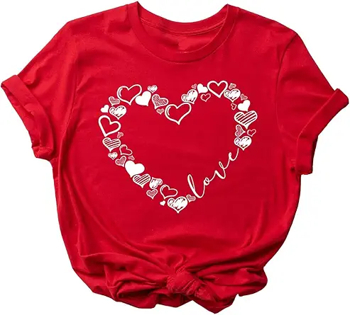 Womens Valentines Day Shirts Print Graphic Tees Cute Leopard Love Heart Shirts C