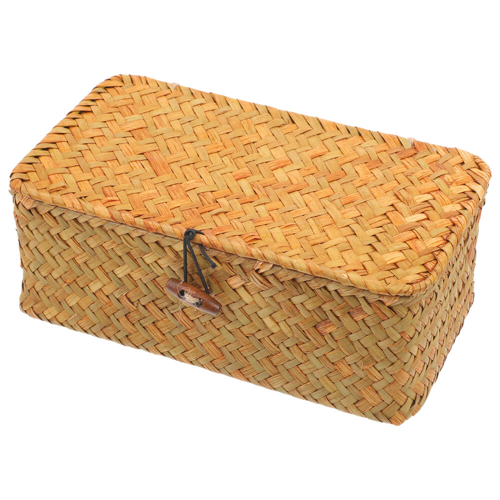 Round Wicker Storage Basket with Lid for Pantry Organization  