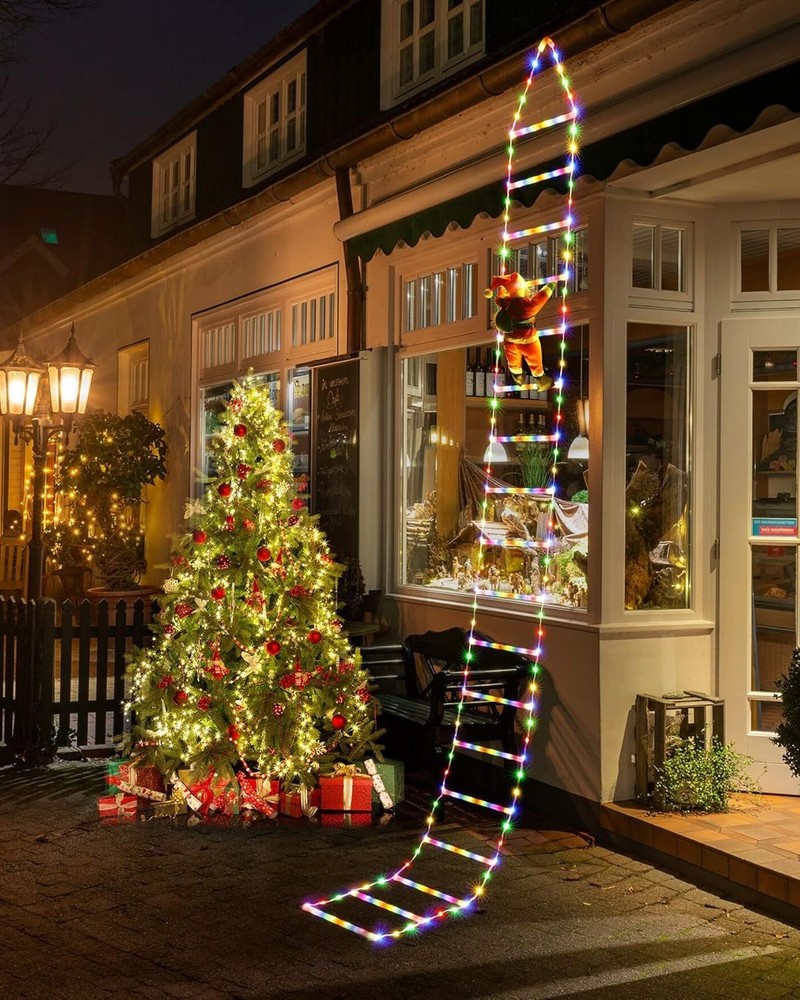 Christmas Decorations LED Ladder Lights with Climbing Santa 10FT, Multicolor