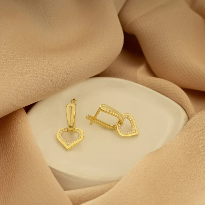 1.50 Ct Round Simulated Diamond Women's Heart Hoop Earring 14k Yellow Gold Over