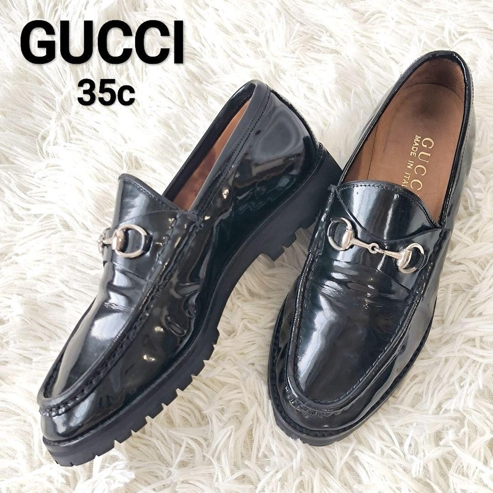 GUCCI Horsebit Loafers Black Leather Silver Hardware US5 Authentic From Japan RIN