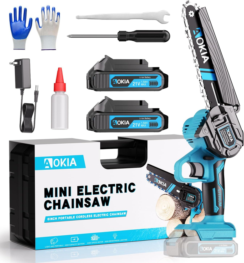 6-Inch Cordless Mini Chainsaw with 2 Batteries - Lightweight Handheld Electric Chain Saw