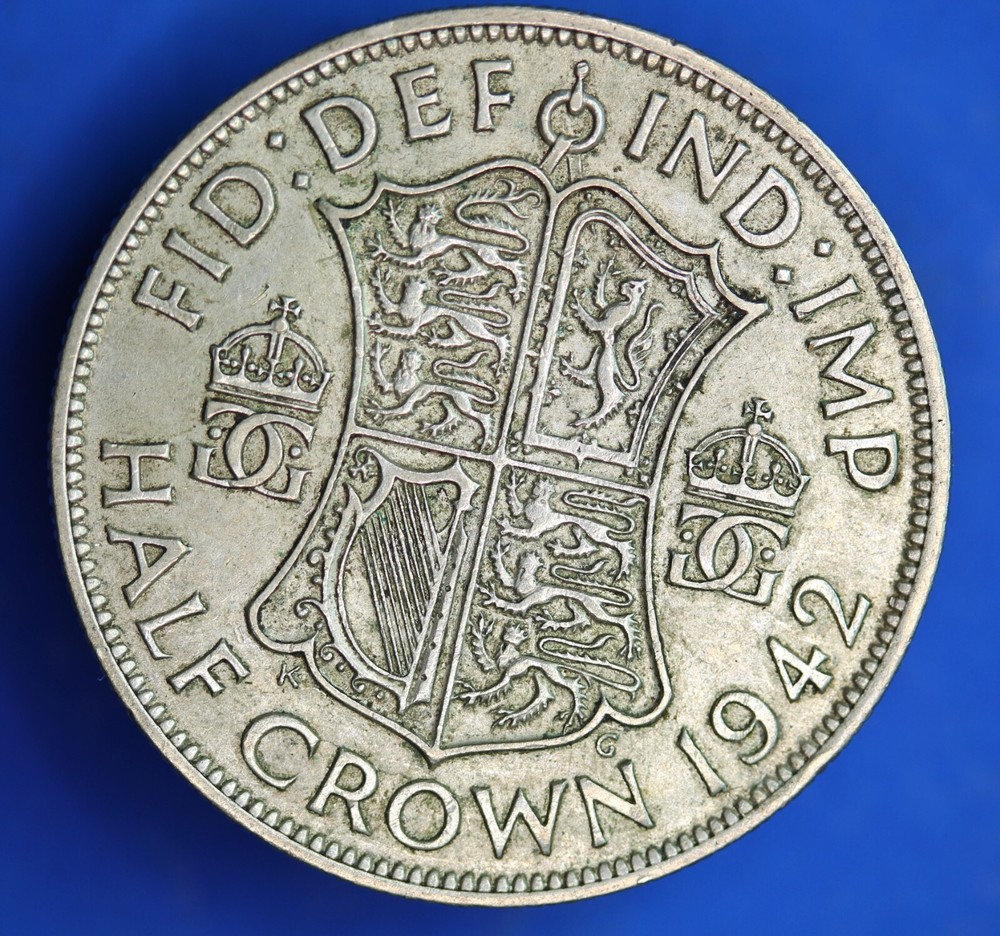 1942 George VI 50% silver half crown coin - collectible British currency