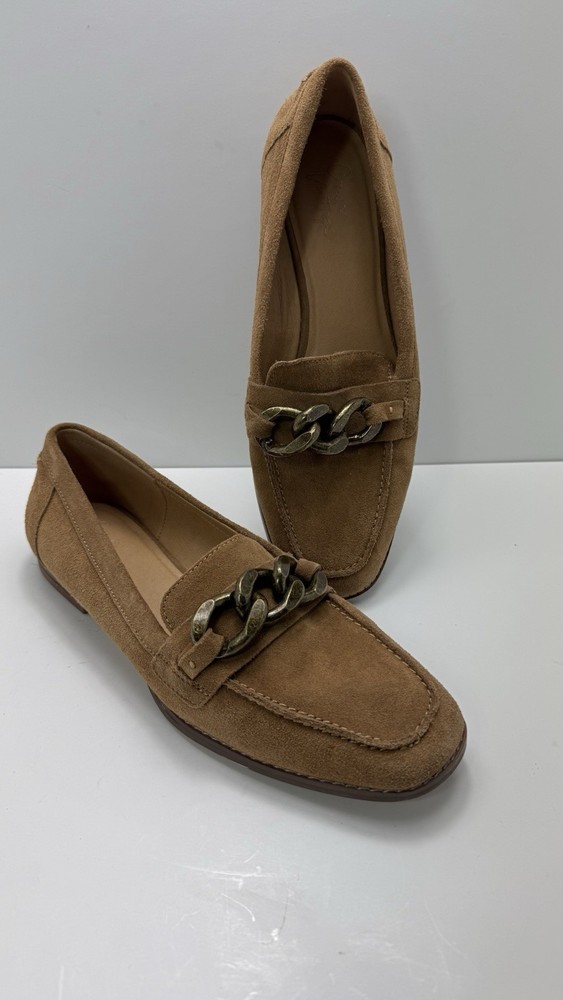 Crown Vintage Lastro Suede Loafers Tan Brown Chain Detail Size 9M Women’s