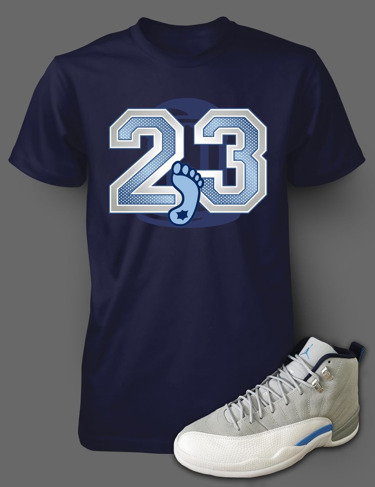 Men's UNC Sneaker Tee Shirt Matching Air Jordan 12 Navy Graphic Sport