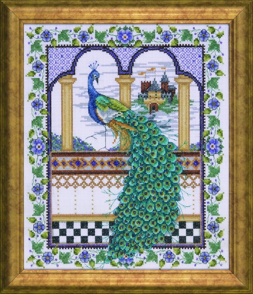 Crafts Counted Cross Stitch, Peacock, 10 by 12 inches,Gold,White