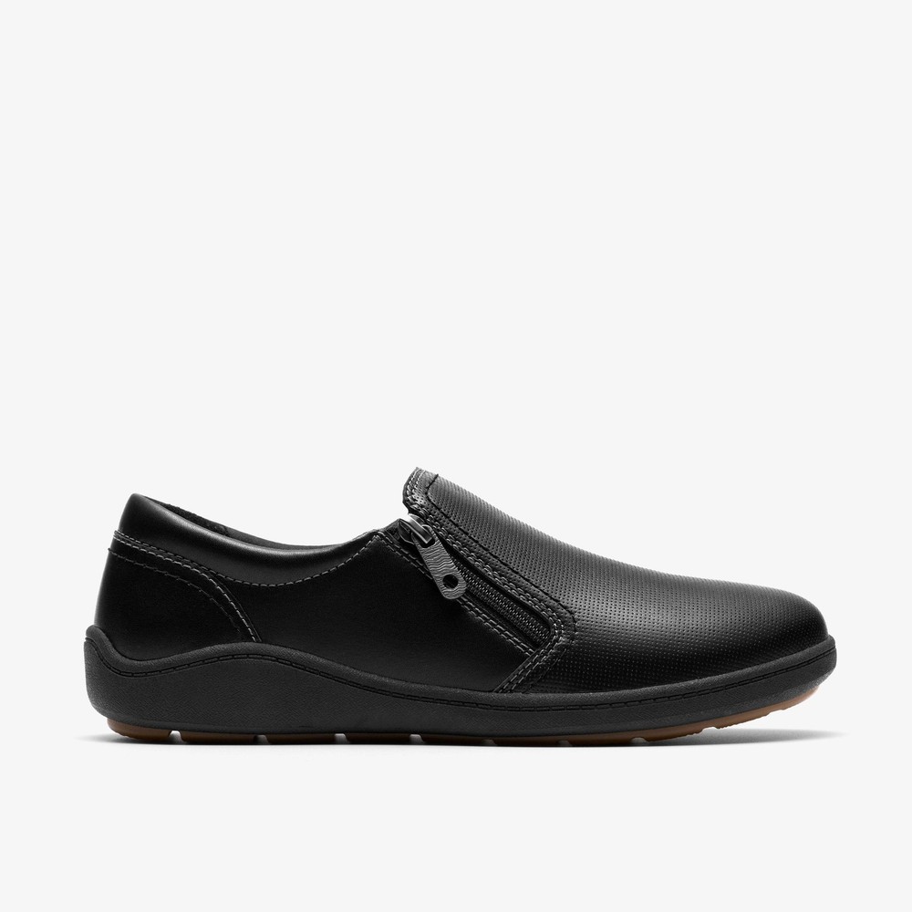 Clarks Womens Bryianne Ashly Black Leather Slip Ons Leather Casual