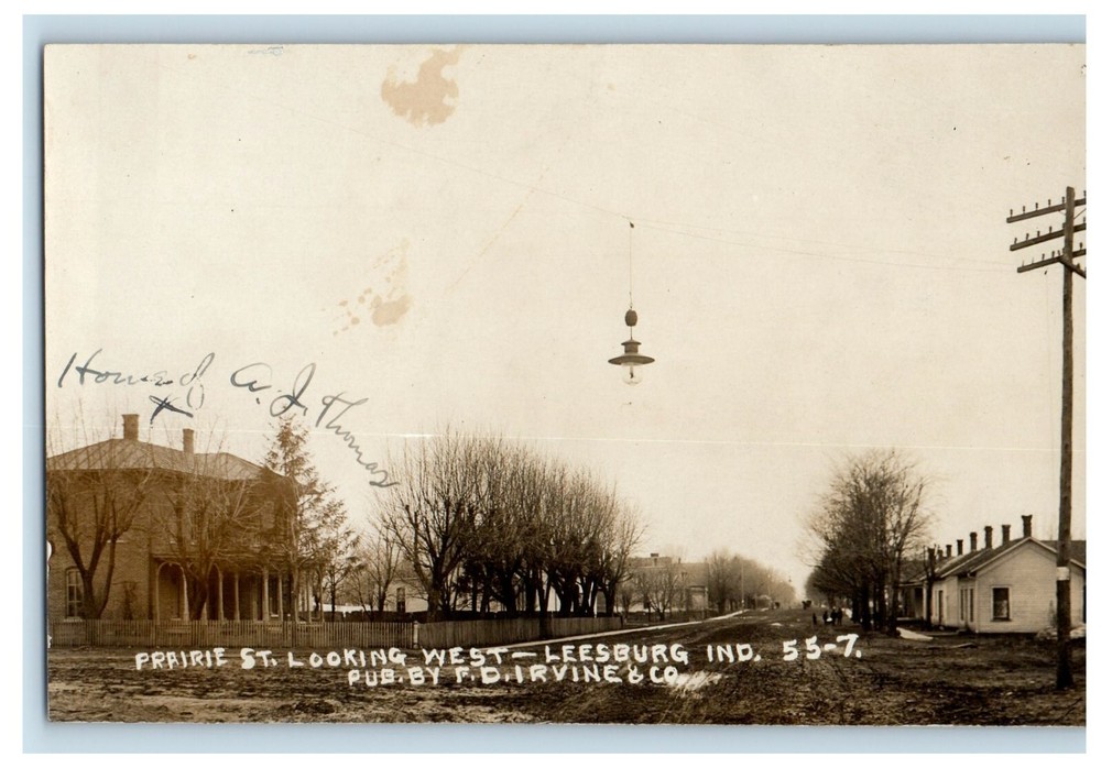 Prairie St. Looking West Leesburg Indiana IN RPPC Photo Unposted Postcard