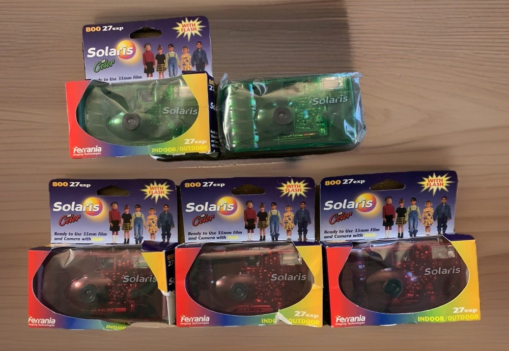 5 SOLARIS Ferrania Disposable Camera Lot 35mm w/flash/color Translucent Red/Grn