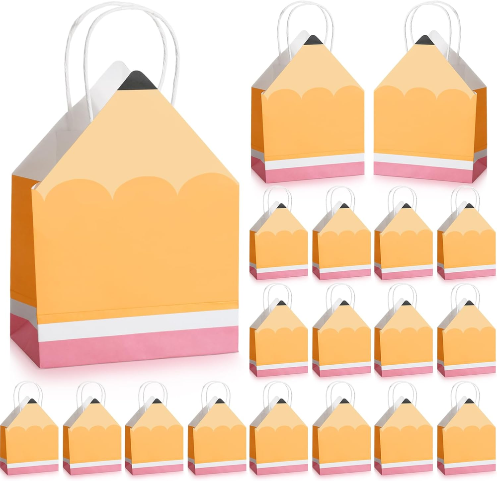 Small Back to School Gift Bags Pencil Shaped Teacher Bags Bulk with Handle Mini-image