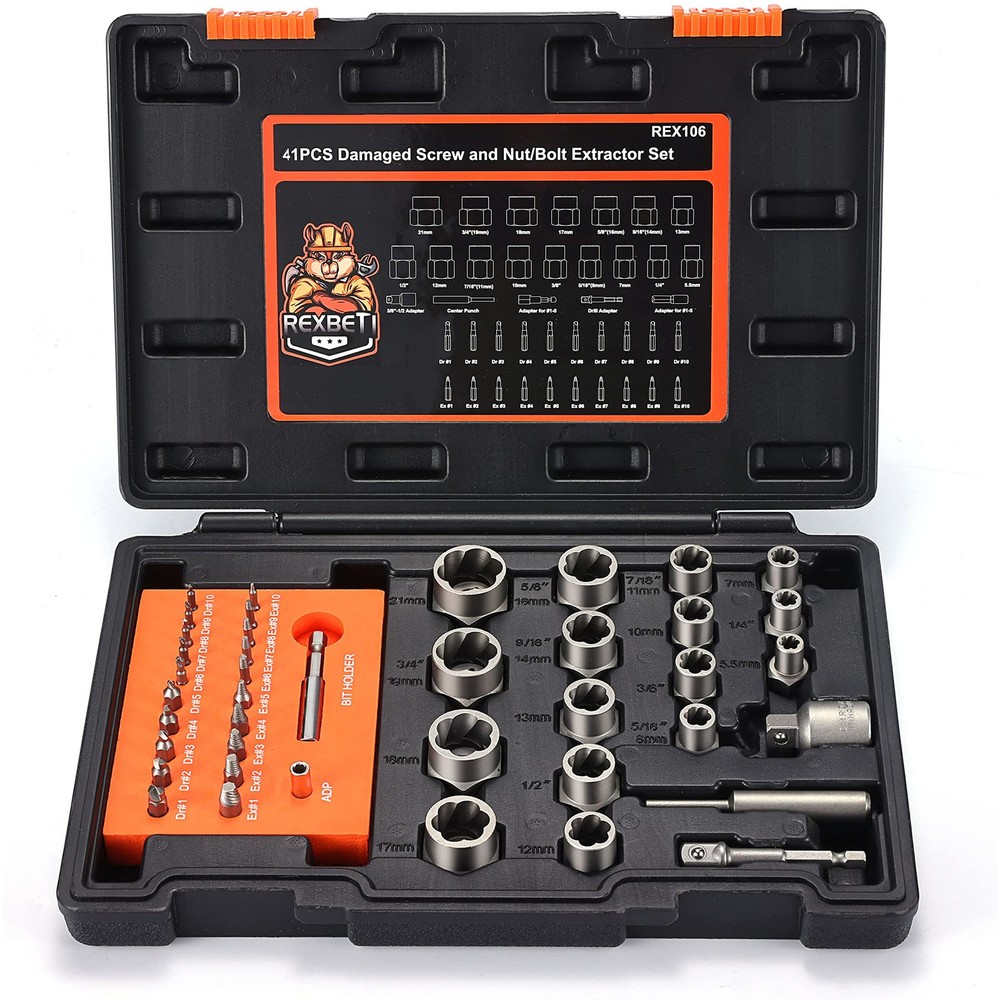 41-Piece Impact Bolt Extractor Set for Stripped Screw Removal