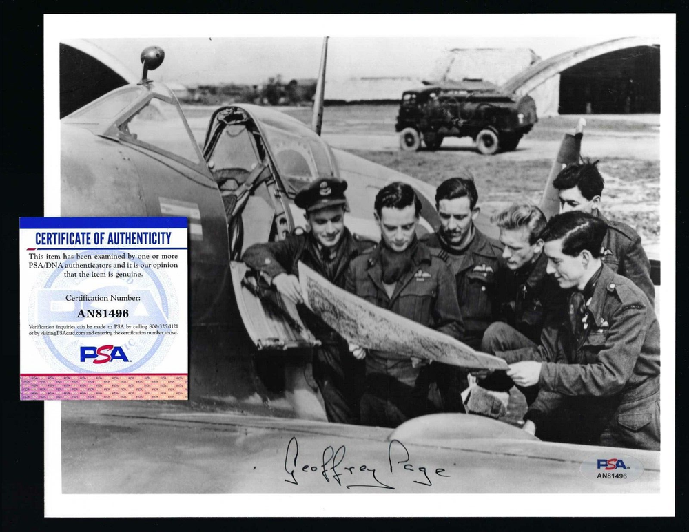 Geoffrey Page signed 8x10 photo WWII Royal Air Force Pilot Battle of Britain