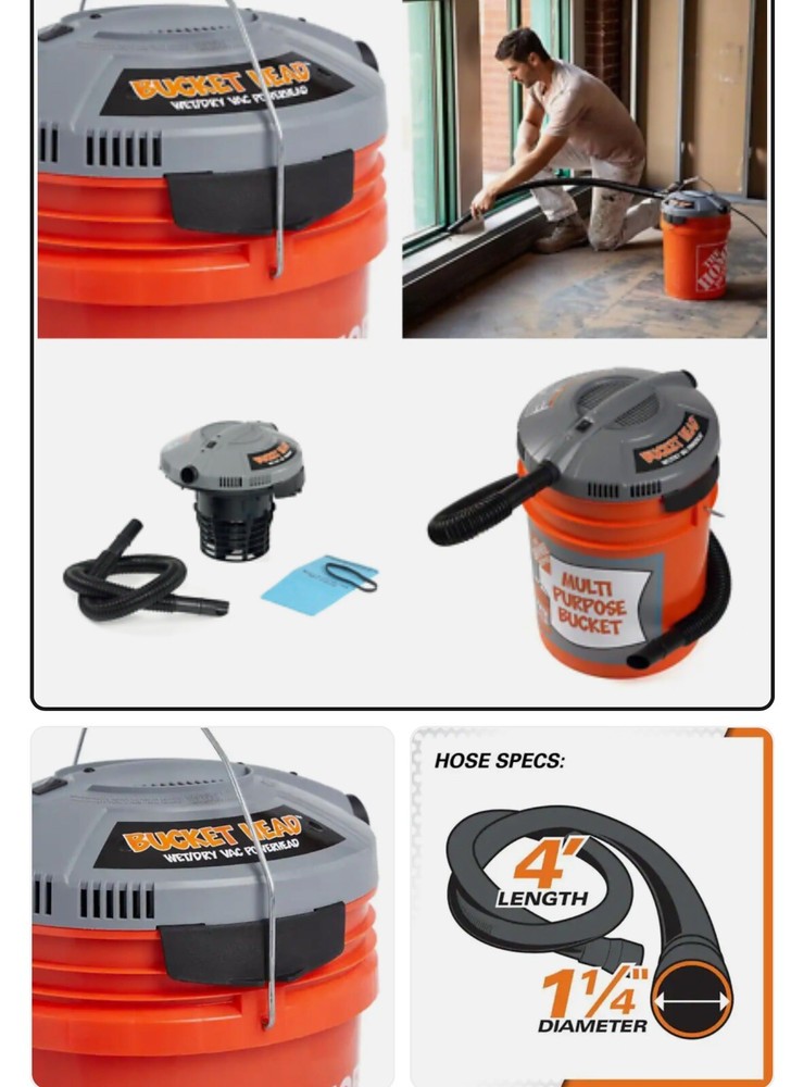 5 Gal. Bucket Head Wet Dry Vac - Portable Pro Industrial Vacuum Cleaner 1.75 HP