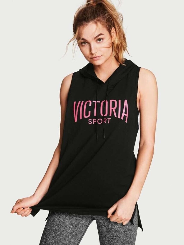 Victoria's Secret Sport Fleece Boxer Hooded Slub Muscle Tank Black Size Medium