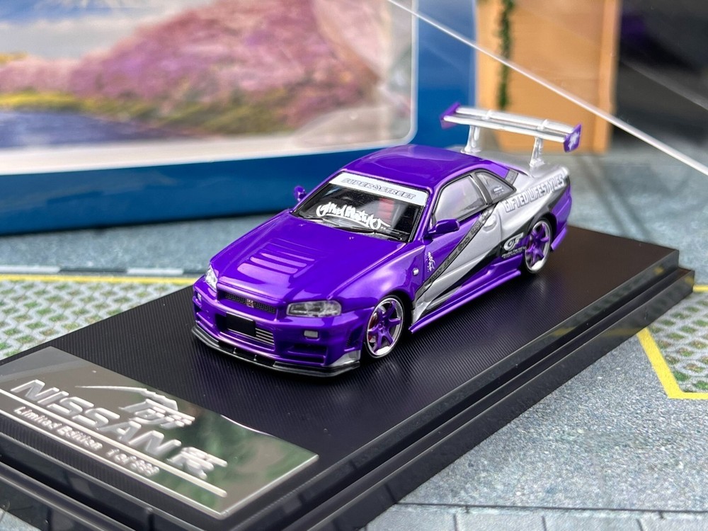 Fuji 1:64 JDM Skyline purple GTR R34 Nismo Z-Tune Sport Model Diecast Metal Car