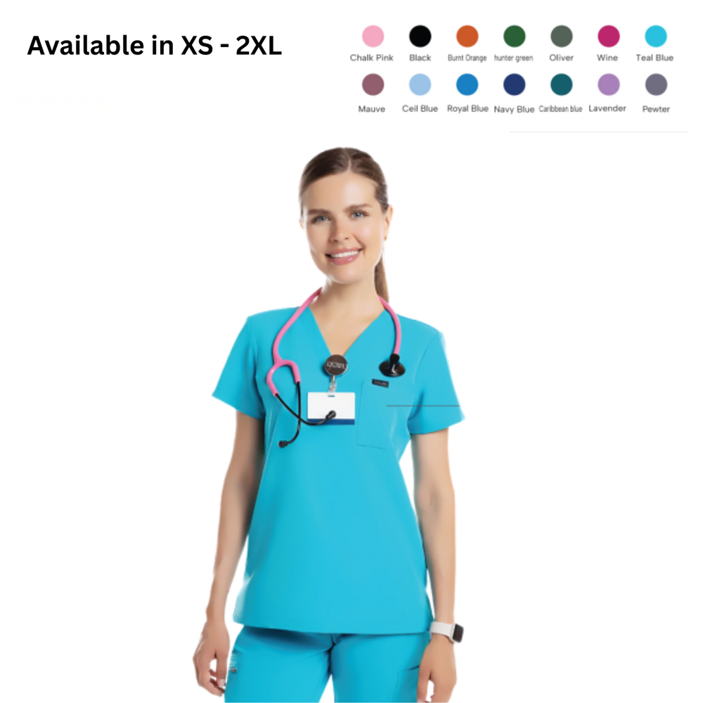 Amara 1-Chest Pocket Women’s Scrub Top V-Neck, Stretchy Medical Uniform Tops