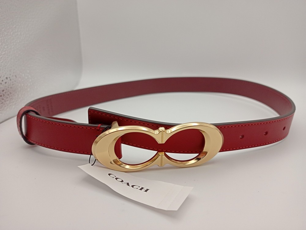NWT Coach Leather Belt Cherry Red Gold Buckle Size XS Womens Adjustable