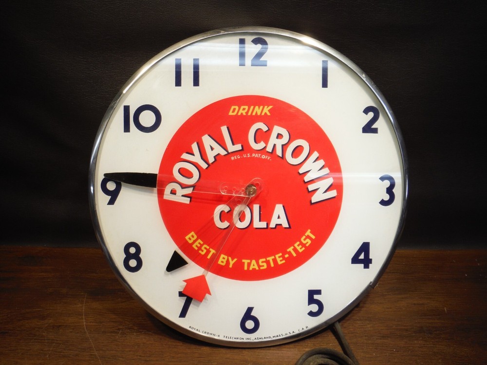 Royal Crown RC Cola Lighted Pam Clock Soda Sign - Missing Top Glass