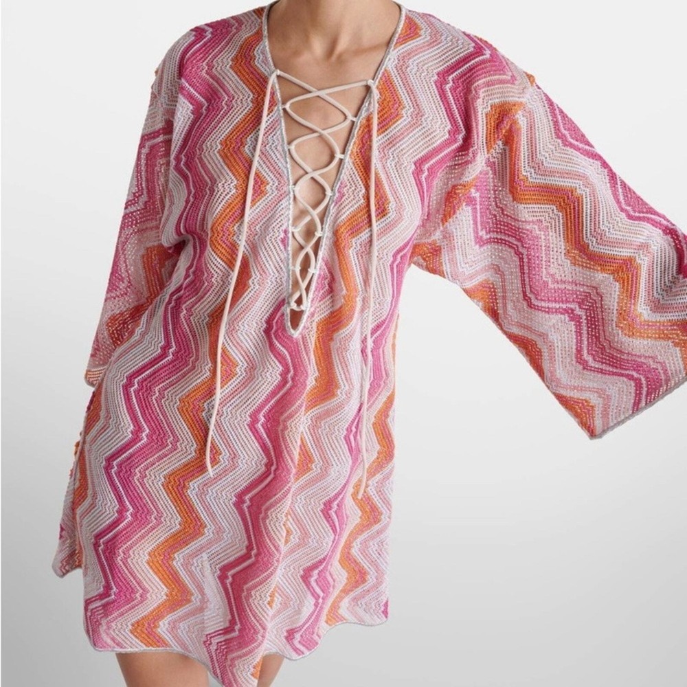 Brand new Missoni pink zig zag lamé beach cover up IT 40/S