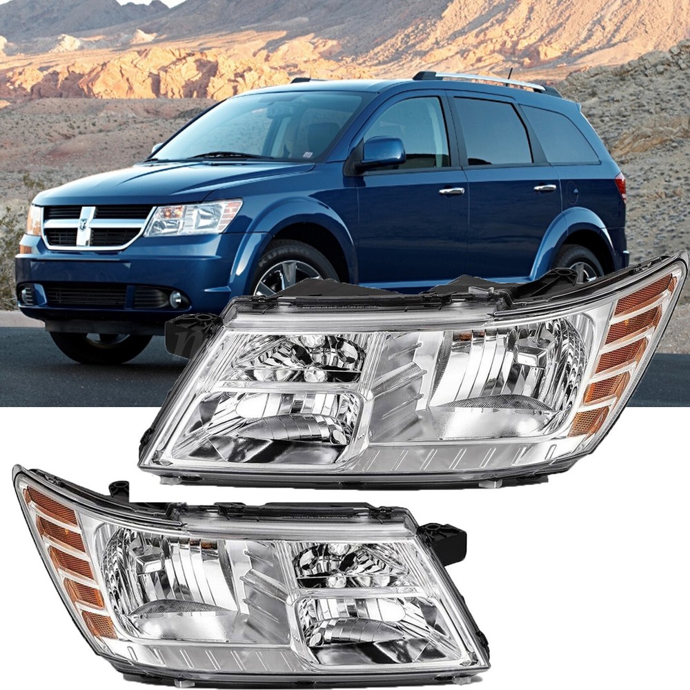 2x Headlights For 2009-2018 Dodge Journey Chrome Housing Headllamps Assembly