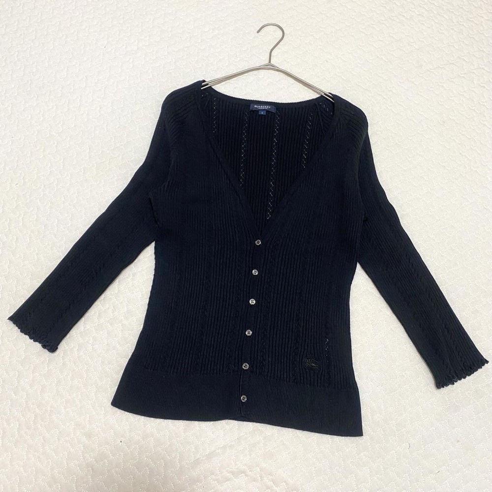 Burberry London M Rib Knit Cardigan Black V Neck Logo New