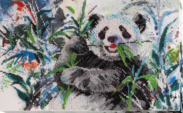 Bead embroidery kit Bamboo Bear needlework kit Art canvas beadwork pattern