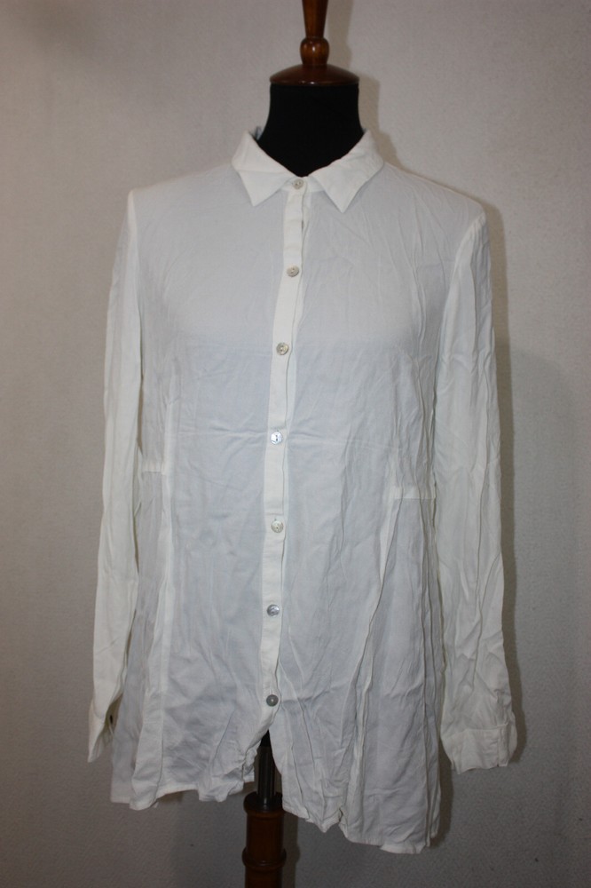 J Jill Sz M White Rayon Knit Button Front Top Long Sleeve