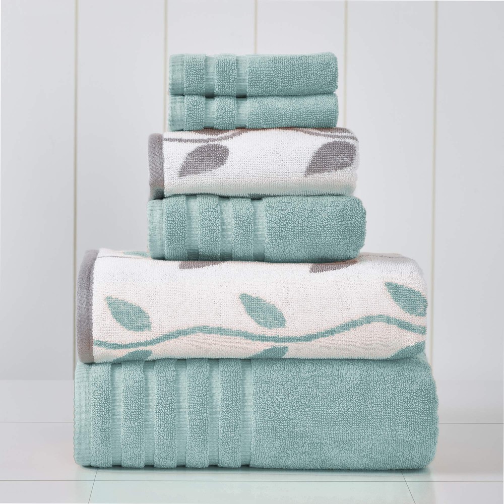 Organic Cotton Vines Towel Set 500GSM 6-Piece Ultra Soft Aqua
