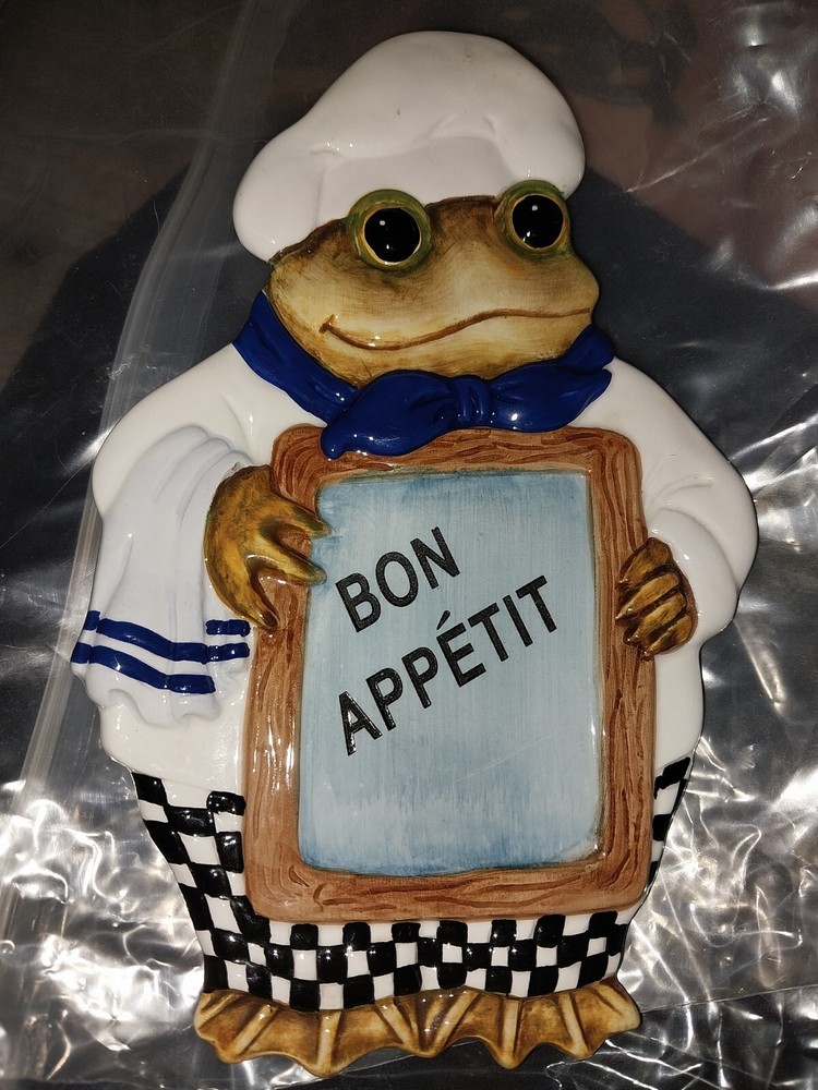 Vintage Chef Frog Bon Appetit Kitchen Utensil Holder. Ceramic.