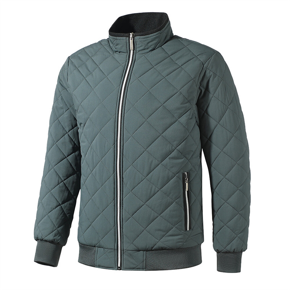 Men's Warm Winter Cotton Padded Jacket Plaid Fleeced Jacket Casual Button Coat