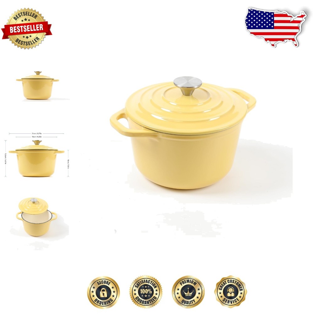 Elegant Yellow 1.5-Quart Enameled Cast Iron Dutch Oven for Versatile Cooking