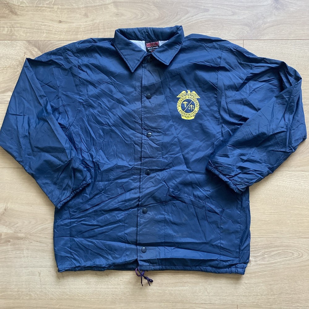Hilton Coach Jacket Mens Medium Blue Illinois Coroners Nylon Windbreaker