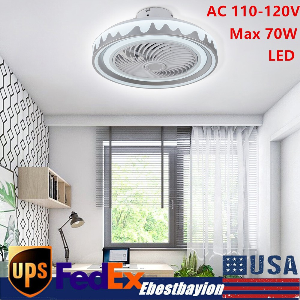Modern Invisible Ceiling Fan w/Light LED Chandelier Lamp Fixture Remote Control