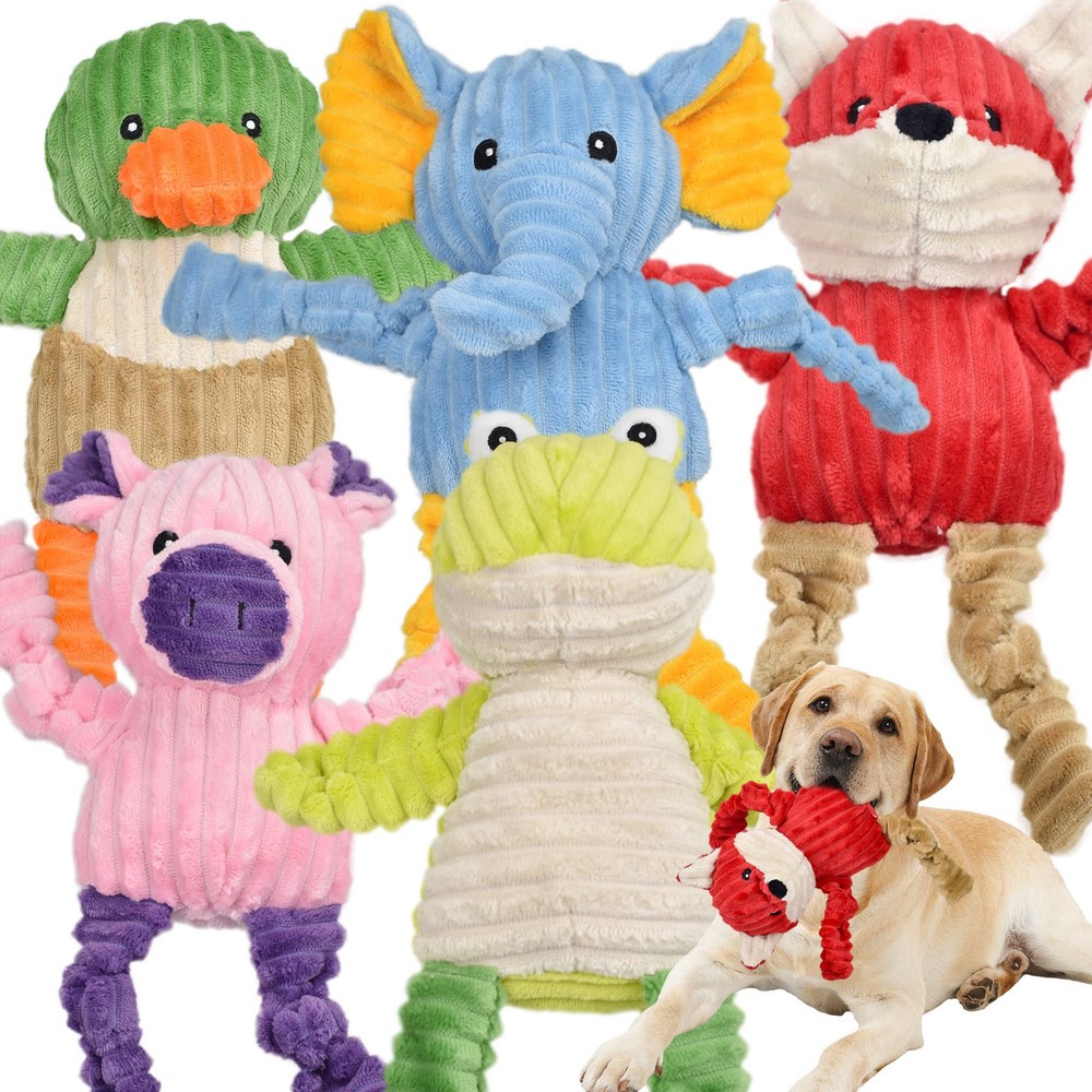 5 Pack Tough Dog Toys Stuffed Squeaky Dog Toys Assortment Plush Animal Dog To...