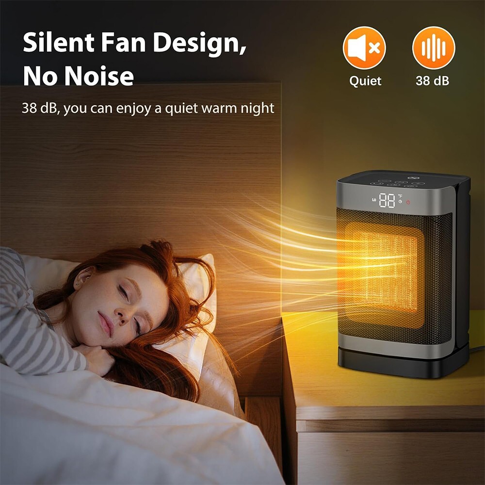 Energy-Efficient 16-Inch PTC Space Heater with Thermostat & 60° Oscillation