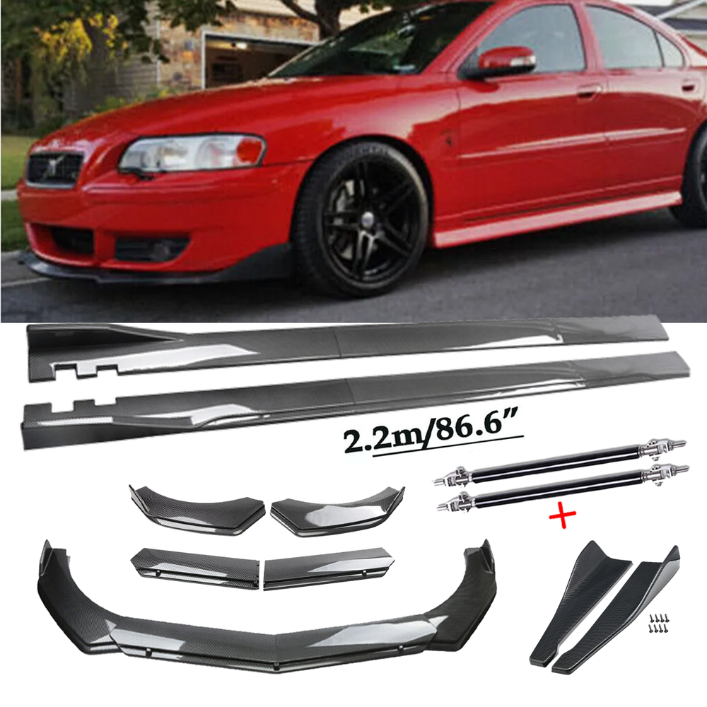 Volvo S40 S60 S70 S80 Carbon Fiber Front Bumper Lip & Side Skirts Body Kit