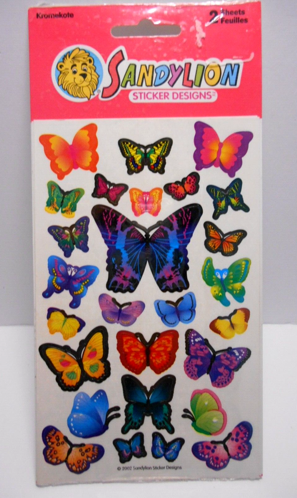 Vintage SANDYLION Kromekote Stickers Colorful  BUTTERFLIES New Sealed 2002