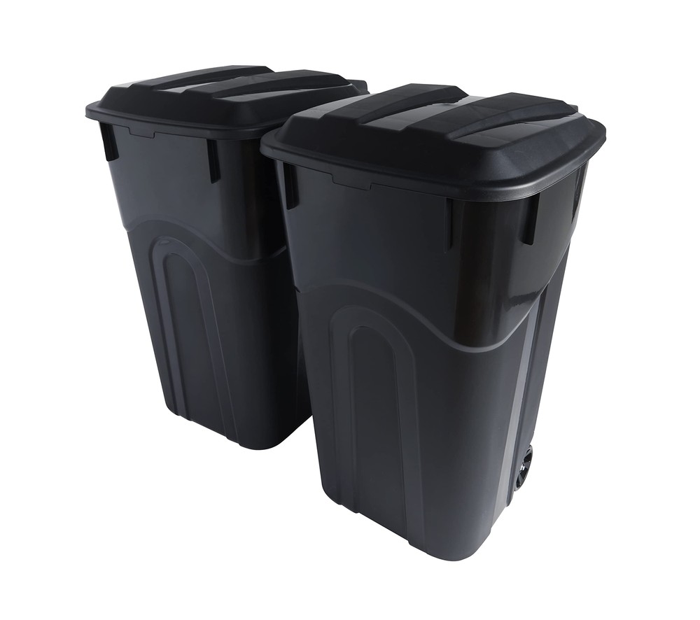 32 Gallon Wheeled Outdoor Garbage Can with Attached Snap Lock Lid and Heavy-D...