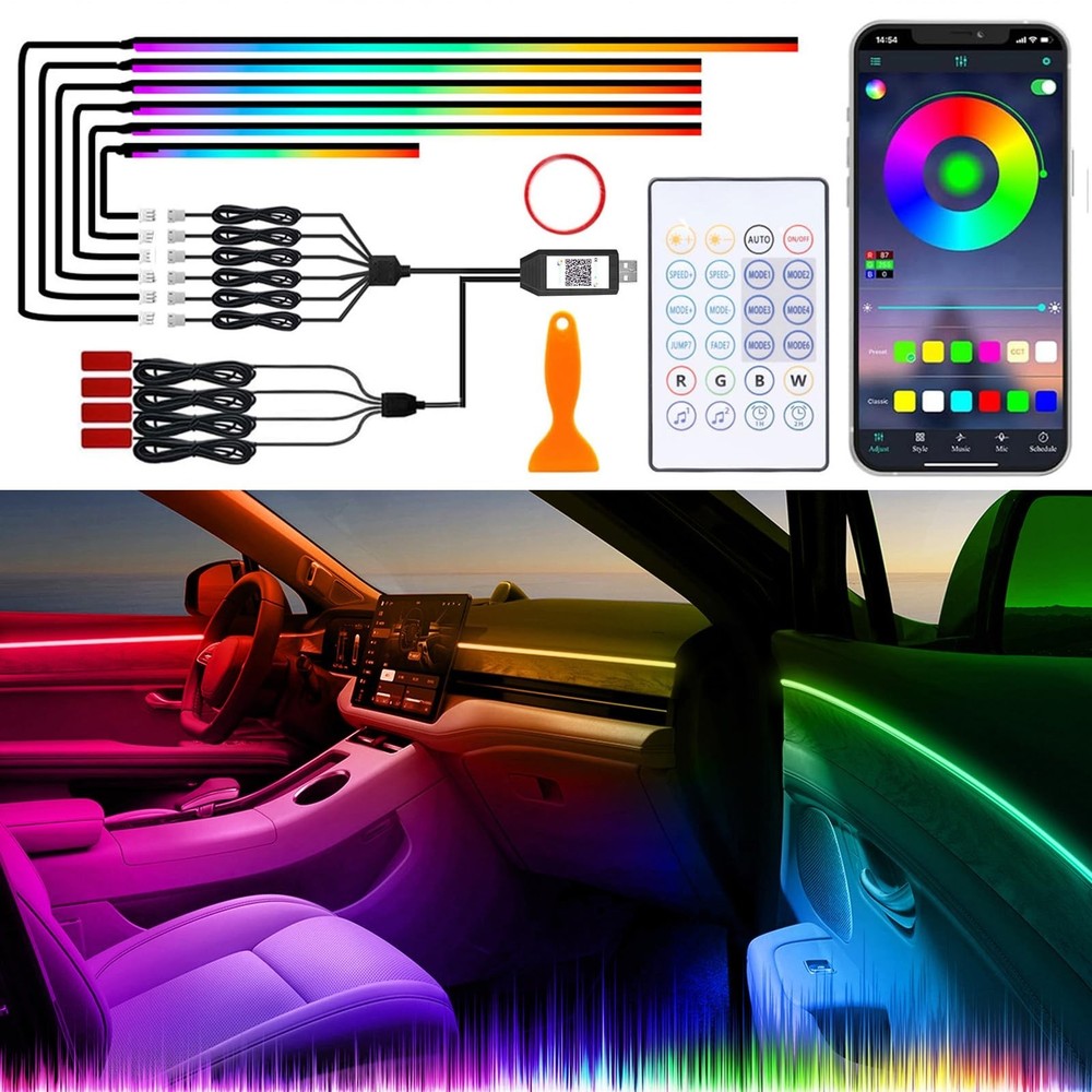 Acrylic Interior Car Lights with Wireless APP/Remote/Button Control, 10 in 1 ...