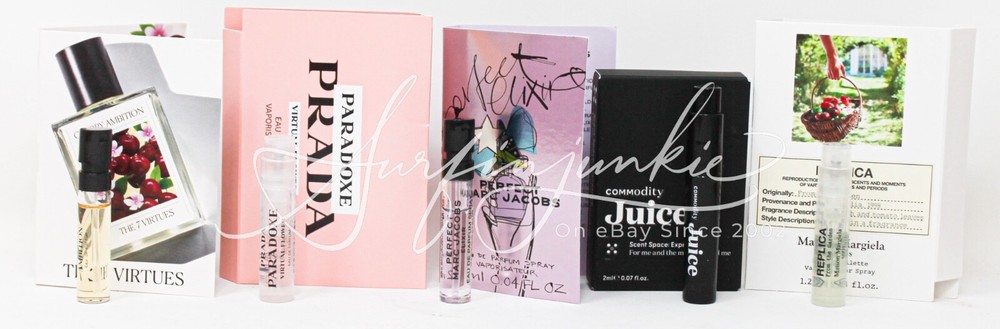 Perfume Sampler Set Prada 7 Virtues Marc Jacobs Commodity Replica 5 pc Set New