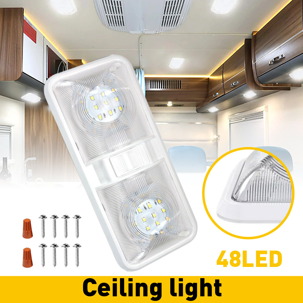 1pc RV LED 12v CEILING FIXTURE DOUBLE DOME LIGHT FOR CAMPER TRAILER RV MARINE