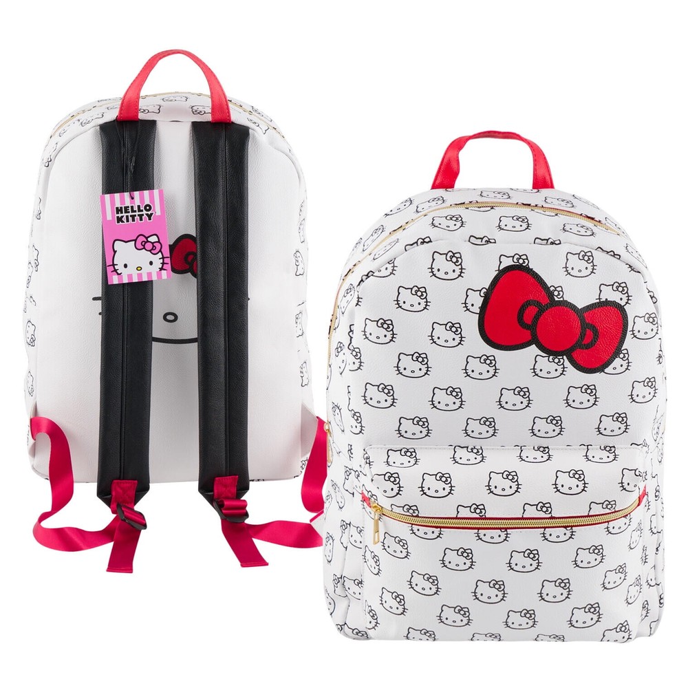 Large Backpack - Hello Kitty - White Face Pattern Faux 16