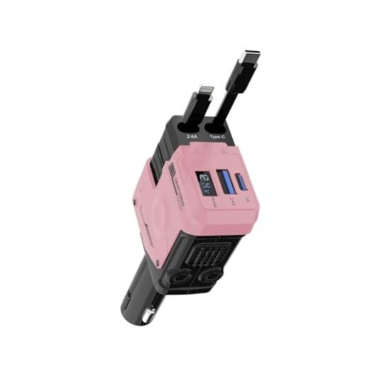 66W Fast Pink Retractable Car Charger 4-in-1 Phone Charger