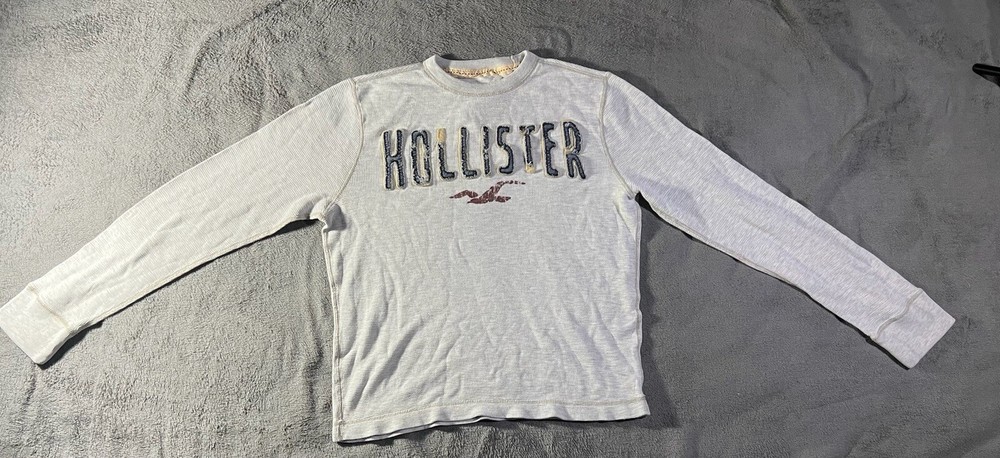 Hollister Long Sleeve Shirt Adult XL Gray Waffle Knit Y2K Embroidered