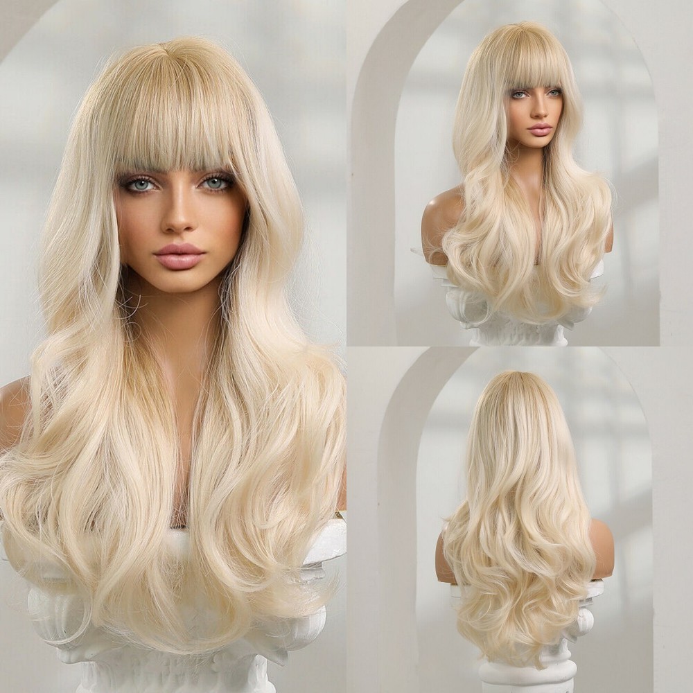 Long Wavy Platinum Blonde Hair Wigs Women Synthetic Wigs Party Daliy Cosplay US