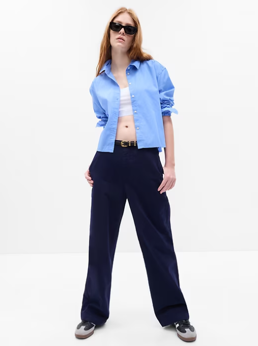 GAP Petite Boho Cotton Khakis Mid Rise Loose Fit Navy Blue Size 2