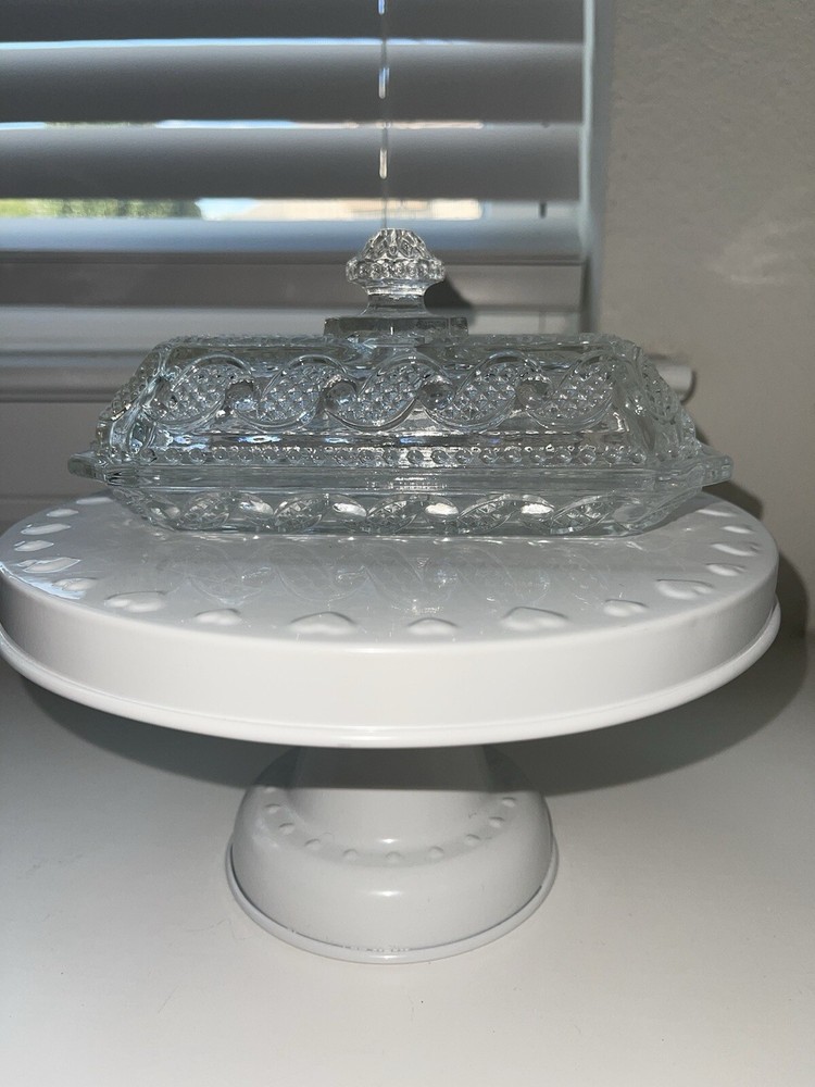Vintage Avon Clear Glass Butter Dish with Lid in Cape Cod Waves Pattern